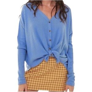 Out From Under Urban Outfitters Jojo Blue Oversized Thermal Buttoned Top Large